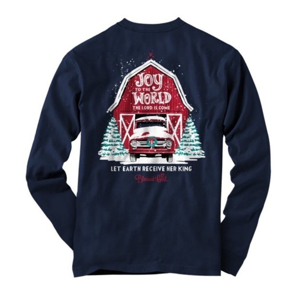 Blessed Girl Christmas Navy Blue Long Sleeve Tee